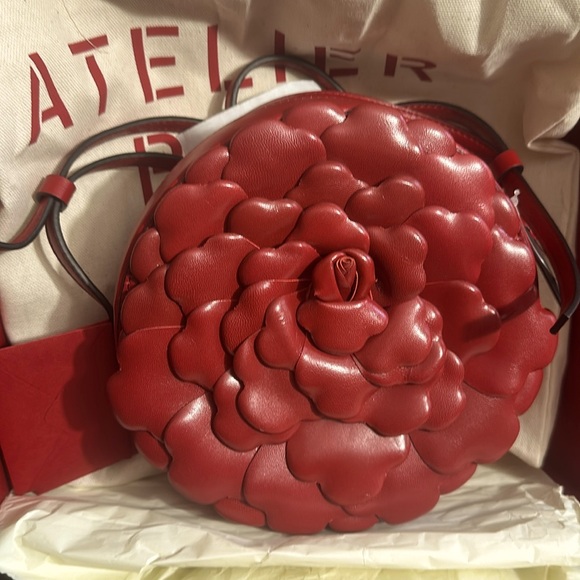 Valentino Garavani Handbags - $2900 NEW VALENTINO RED LEATHER ROSE CROSSBODY ATELIER